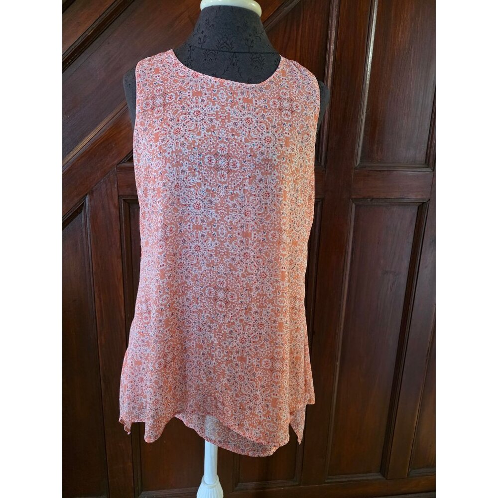 Sleeveless High-Low Coral Tunic Top With Abstract Print By Fever Size S